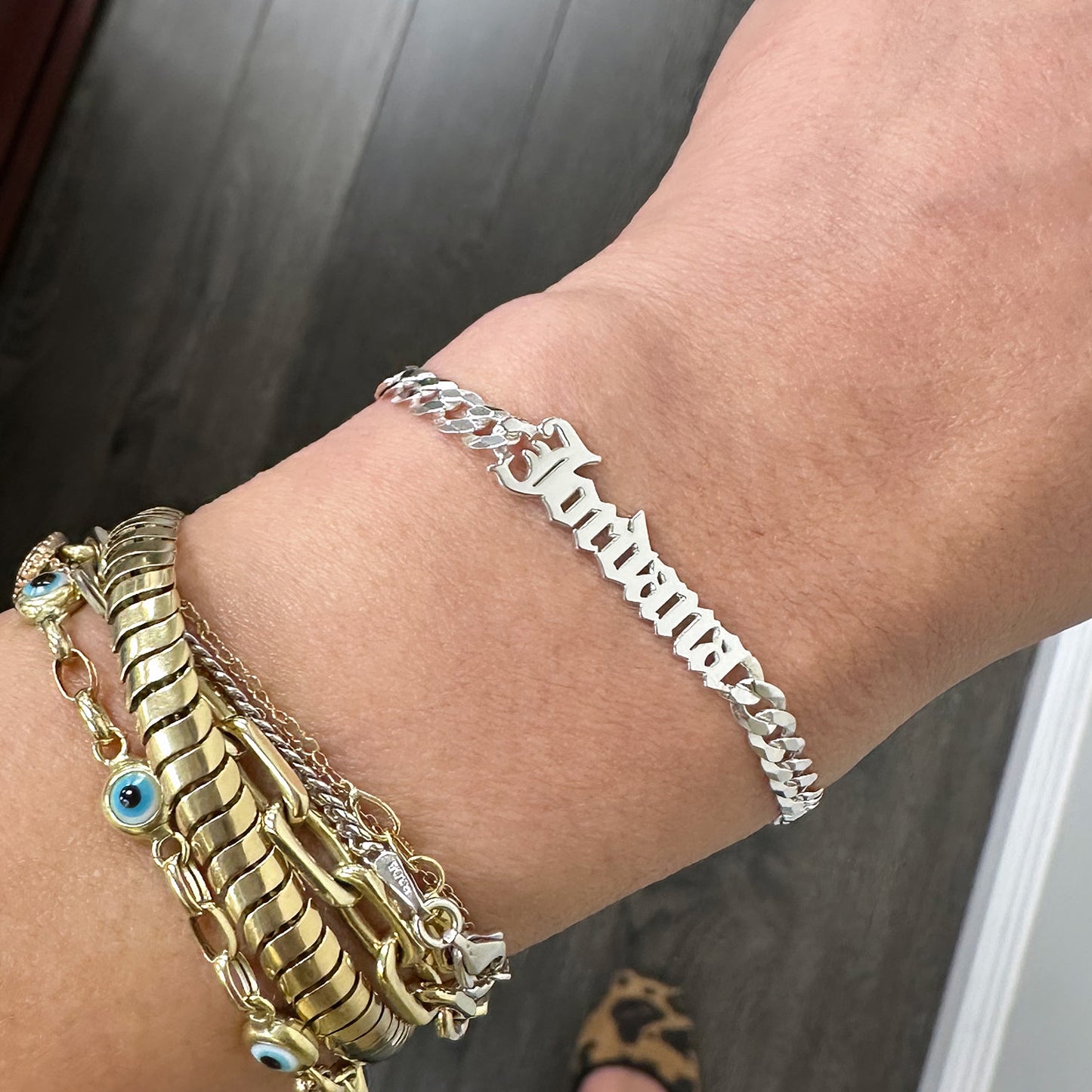 14K Gold Mini Nameplate Bracelet ~ Old English Font