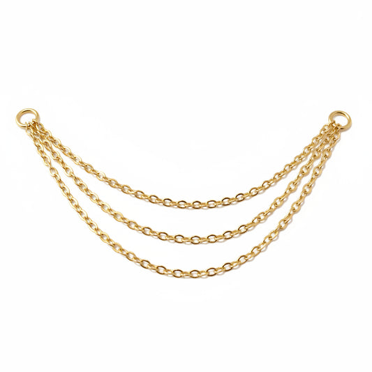 14K Gold Dangle Triple Cable Chain Earring Jacket