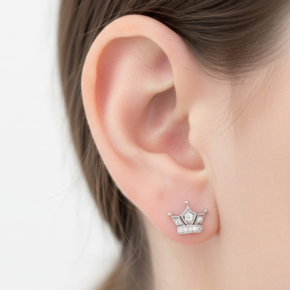 14K Gold Pavé Diamond Crown Stud Earrings