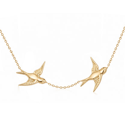 14K Gold Double Sparrow Necklace