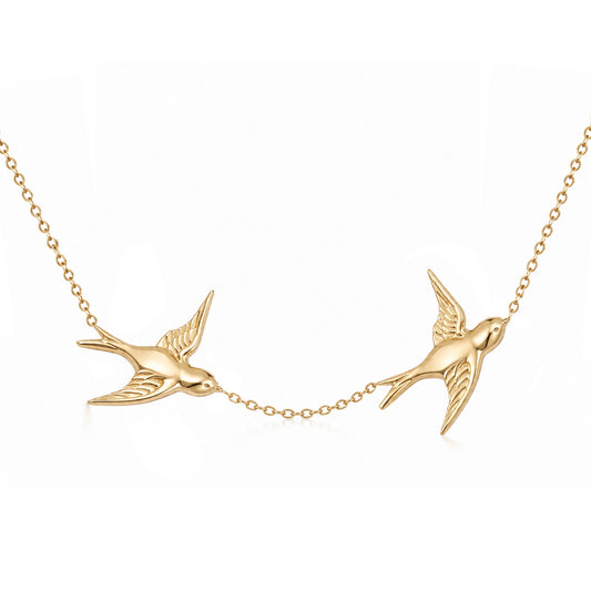 14K Gold Double Sparrow Necklace