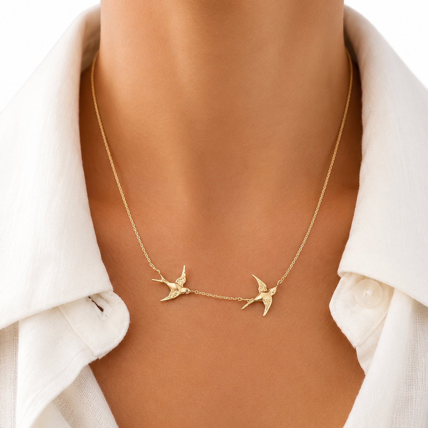 14K Gold Double Sparrow Necklace