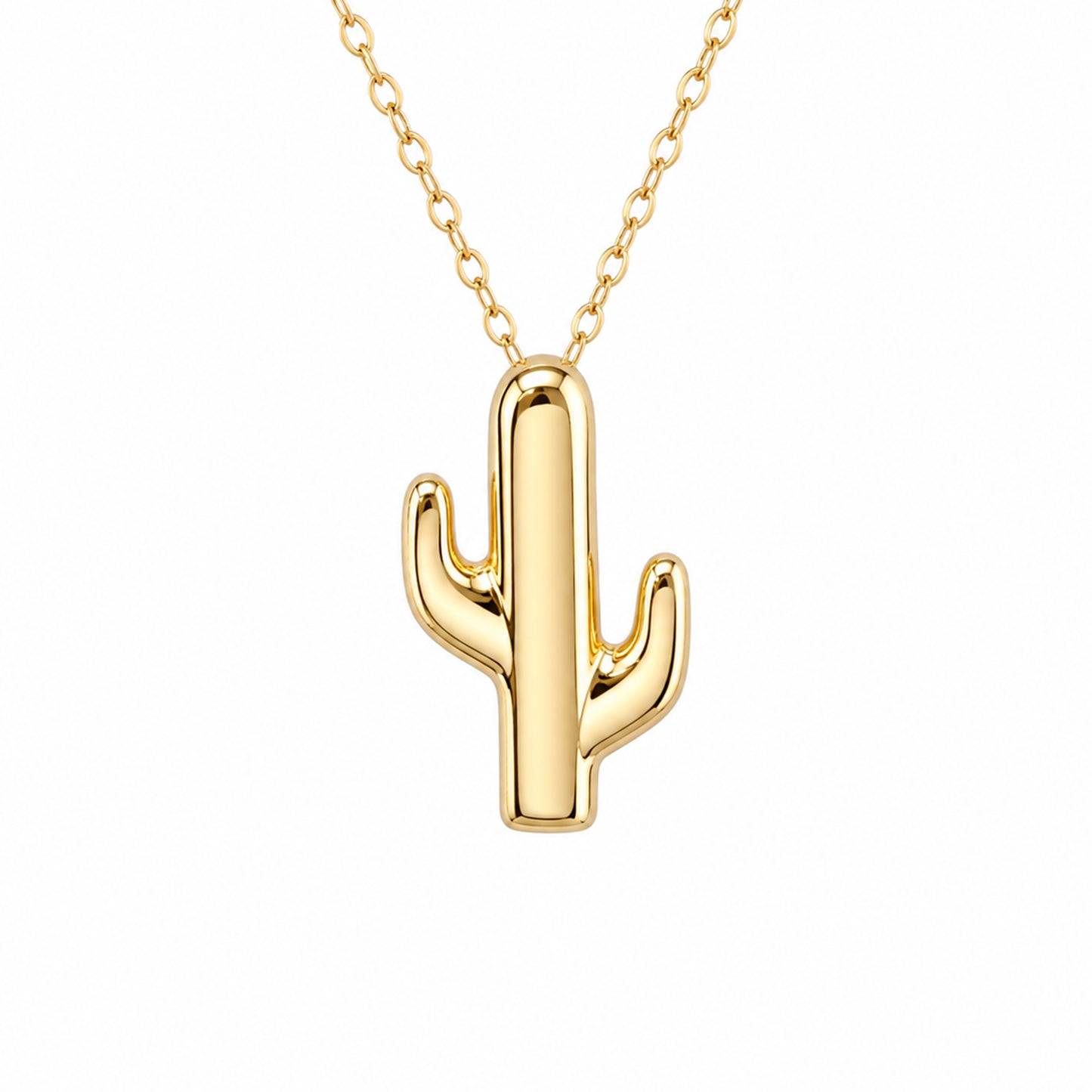14K Gold Cactus Necklace, Small Size