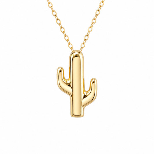14K Gold Cactus Necklace, Small Size