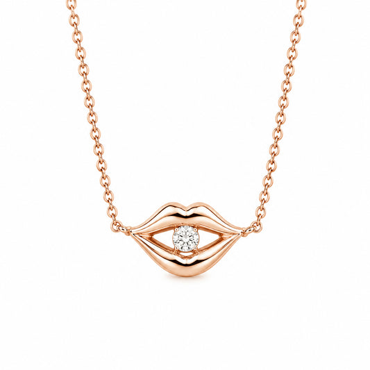14K Gold Diamond Lip Pout Necklace