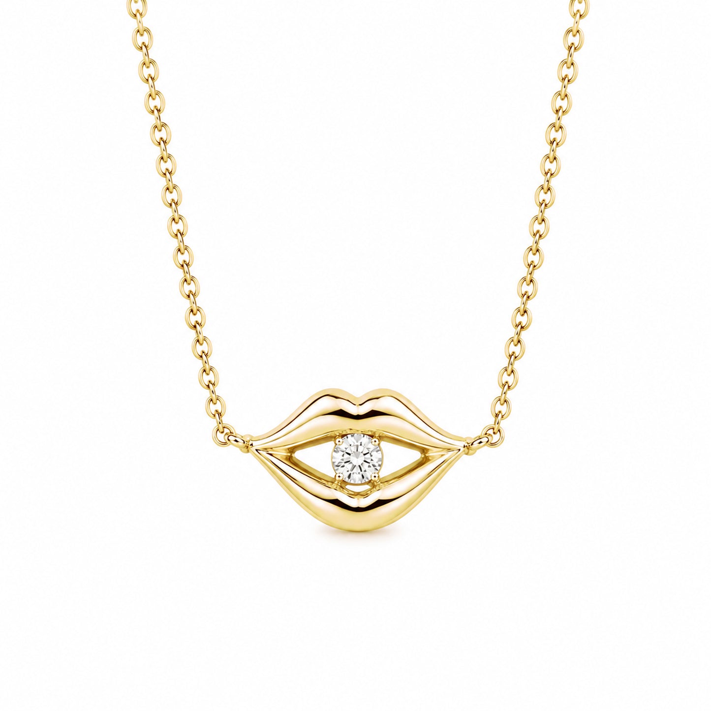 14K Gold Diamond Lip Pout Necklace