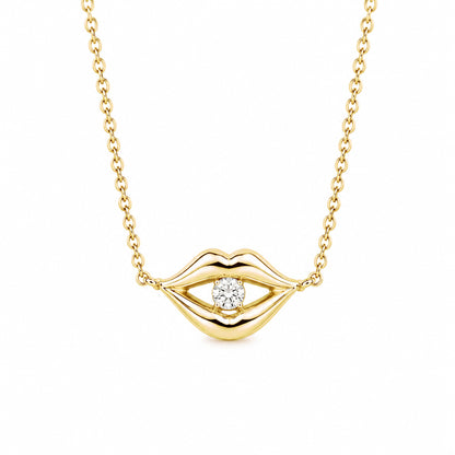 14K Gold Diamond Lip Pout Necklace