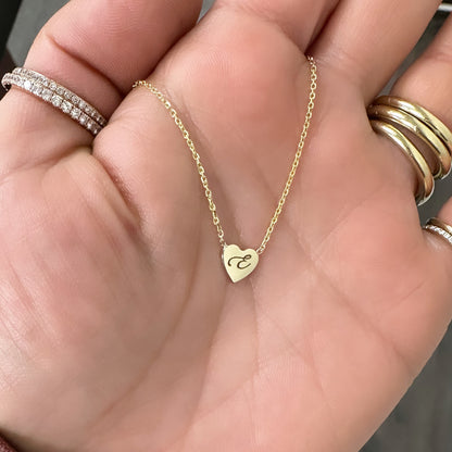 14K Gold Initial Heart Necklace, Small Size