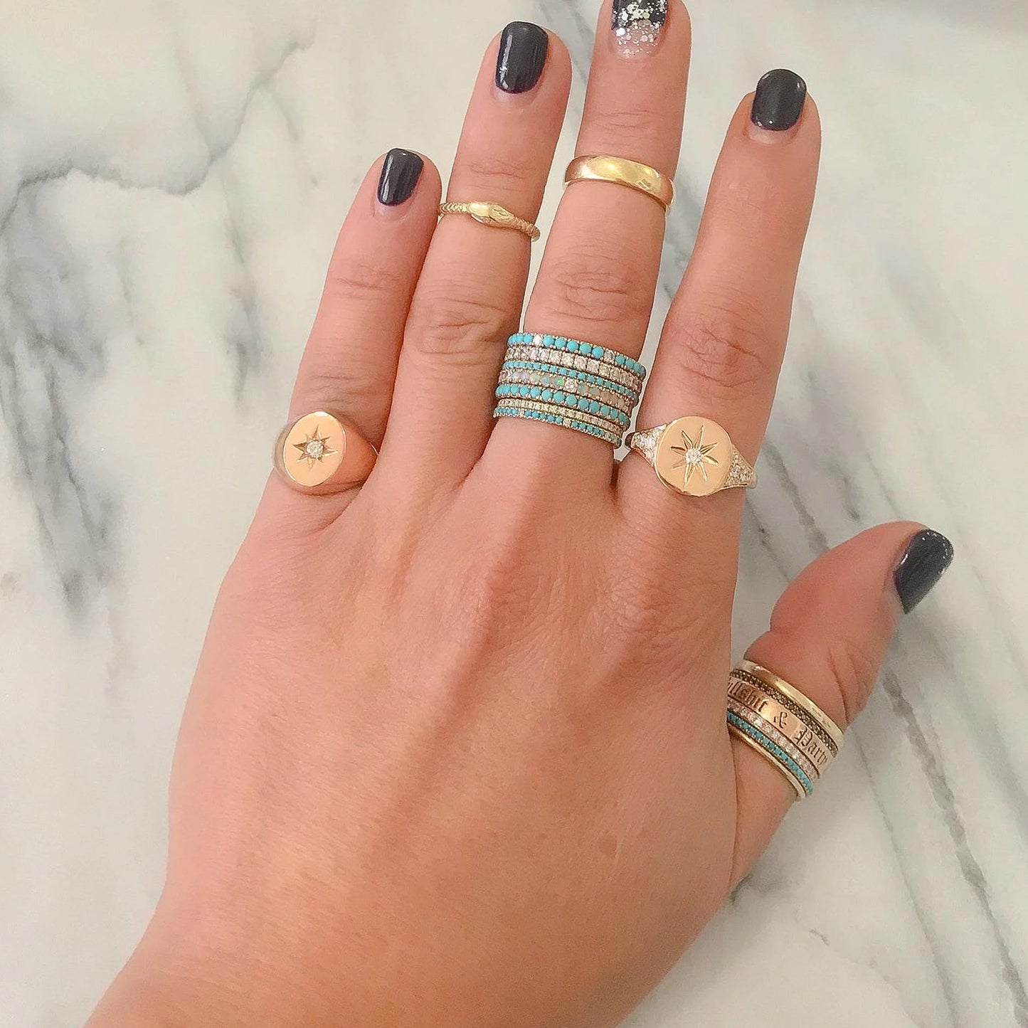 14K Gold Pavé Diamond & Opal Gemstone Full Eternity Band