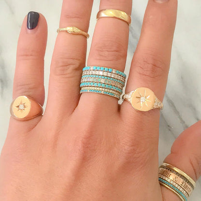 14K Gold Pavé Diamond & Opal Gemstone Full Eternity Band