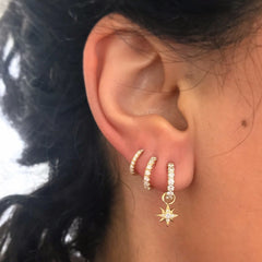 14K Gold Diamond Thick Huggie Hoop Earrings (11mm x 6mm)