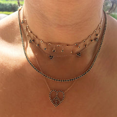 14K Gold Pavé Black Diamond Peace & Love Necklace, Medium Size