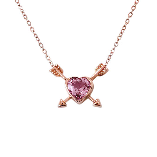 Colored Sapphire Heart Solitaire 14K Gold Double Arrow Necklace