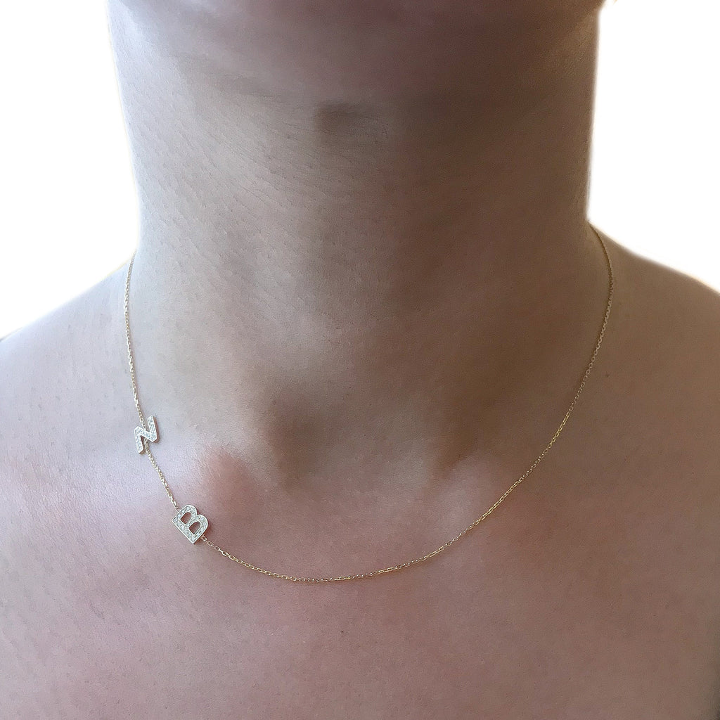 14K Gold Asymmetrical Double Initial Necklace – Nana Bijou
