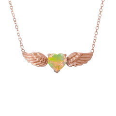 14K Gold Opal Solitaire Flying Heart Necklace