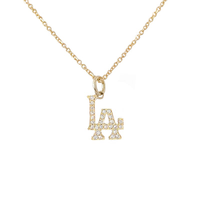 14K Gold Pavé Diamond LA Logo Charm Necklace