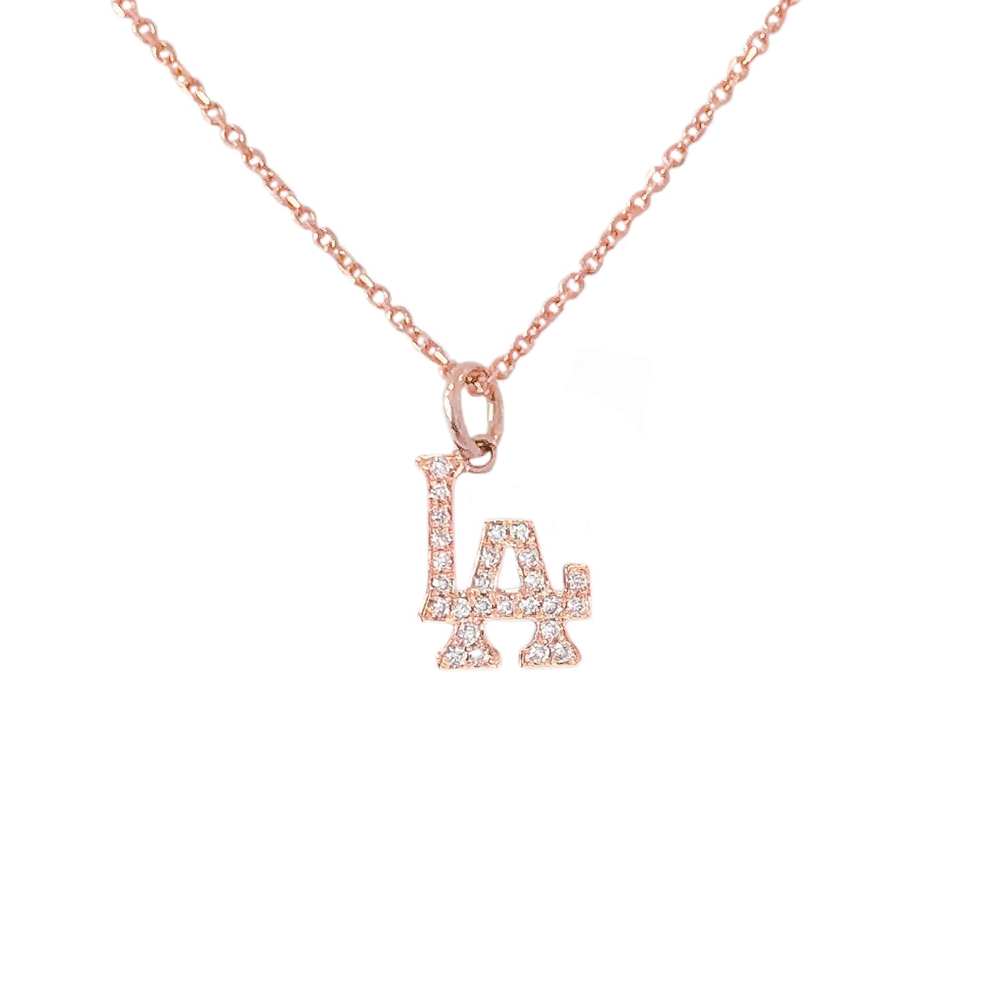 14K Gold Pavé Diamond LA Logo Charm Necklace