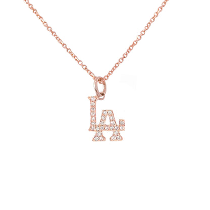 14K Gold Pavé Diamond LA Logo Charm Necklace