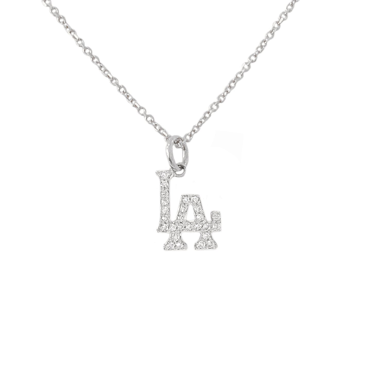 14K Gold Pavé Diamond LA Logo Charm Necklace