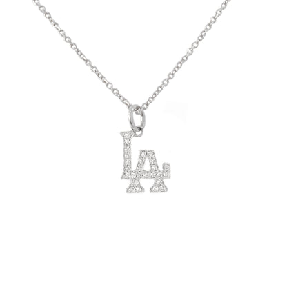 14K Gold Pavé Diamond LA Logo Charm Necklace