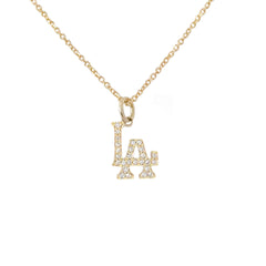 14K Gold Pavé Diamond LA Logo Necklace