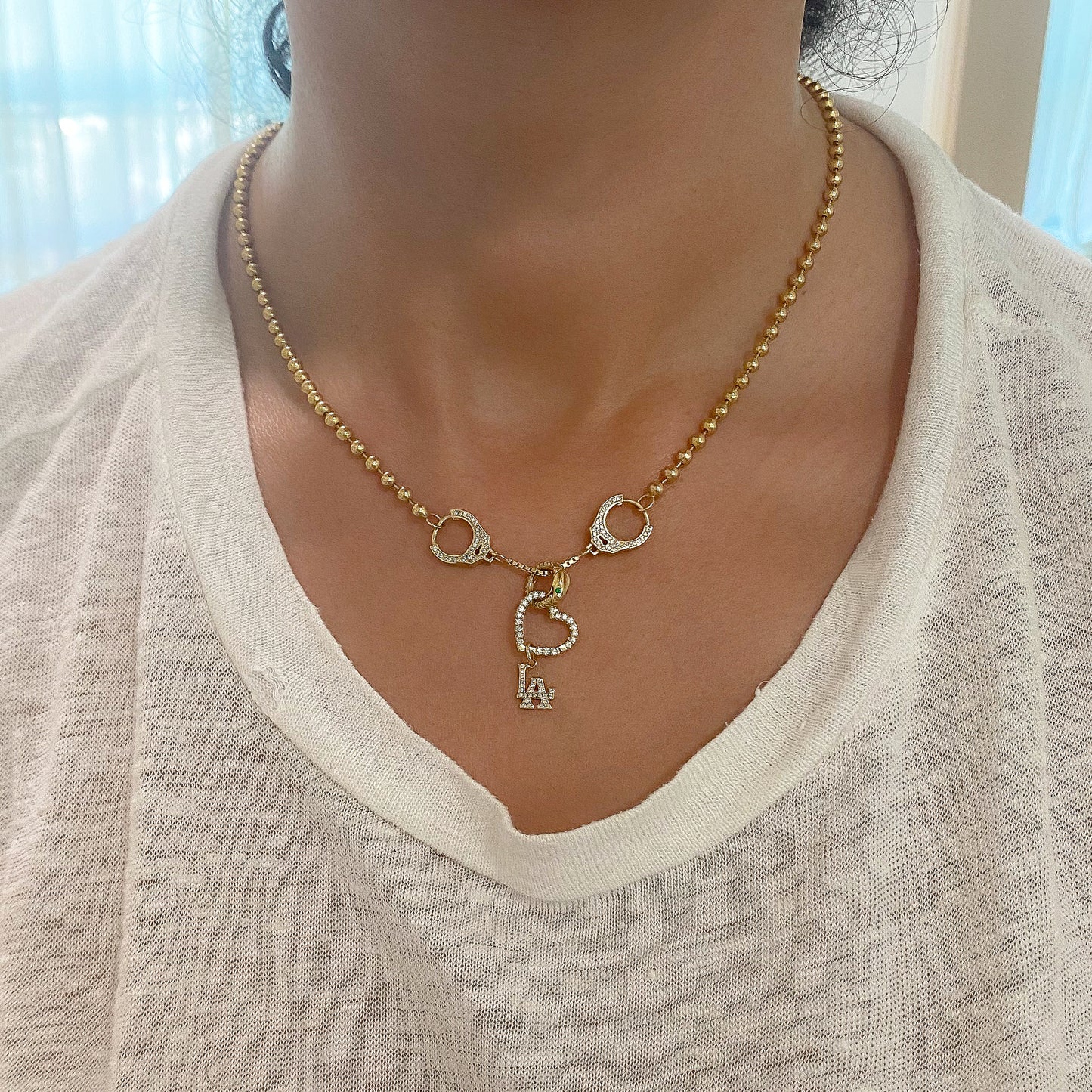 14K Gold Pavé Diamond LA Logo Charm Necklace