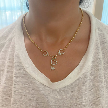 14K Gold Pavé Diamond LA Logo Charm Necklace