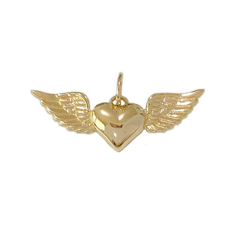 14K Gold Flying Heart Charm Pendant ~ In Stock!