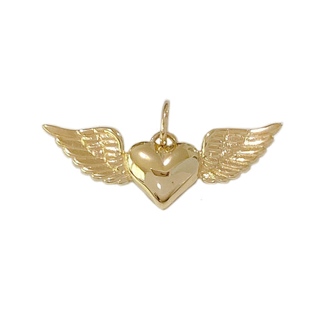 14K Gold Flying Heart Charm Pendant