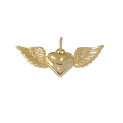 14K Gold Flying Heart Charm Pendant