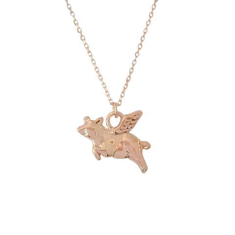 14K Gold Flying Pig Necklace