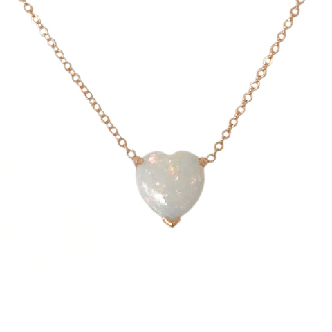 14K Gold Opal Heart Solitaire Necklace