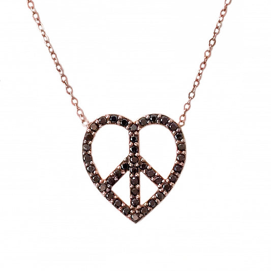 14K Gold Pavé Black Diamond Peace & Love Necklace, Medium Size