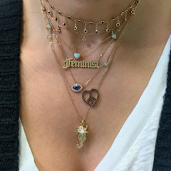 14K Gold Pavé Black Diamond Peace & Love Necklace, Medium Size