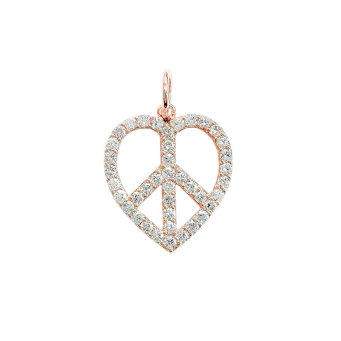 14K Gold Pavé Diamond Peace & Love Pendant, Medium Size