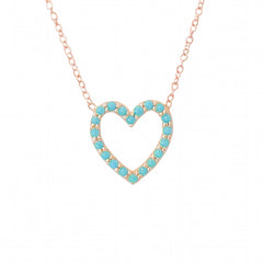 14K Gold Turquoise Heart Shape Frame Necklace, Small Size