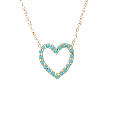 14K Gold Turquoise Heart Shape Frame Necklace, Small Size