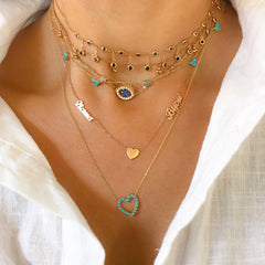 14K Gold Turquoise Heart Shape Frame Necklace, Small Size ~ In Stock!
