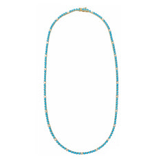 14K Gold Turquoise & Diamond Tennis Necklace