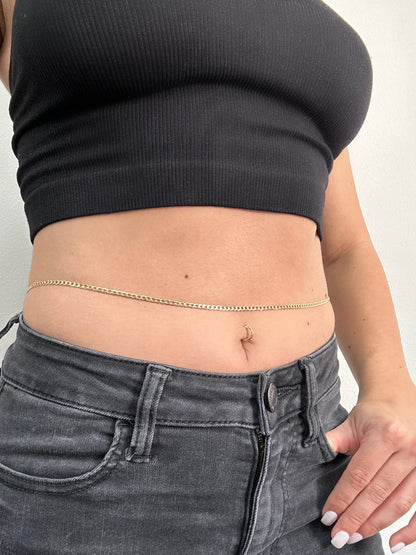 14K Gold Open Curb Link Belly Chain, Small Size Links