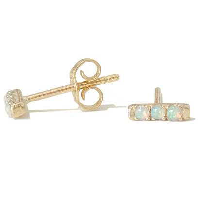 14K Gold XS Pavé Opal Bar Stud Earrings