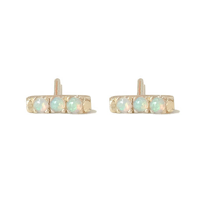 14K Gold XS Pavé Opal Bar Stud Earrings