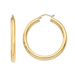 14K Gold 4mm Thick Tube Hoop Earrings, 1.5 Inch Diameter