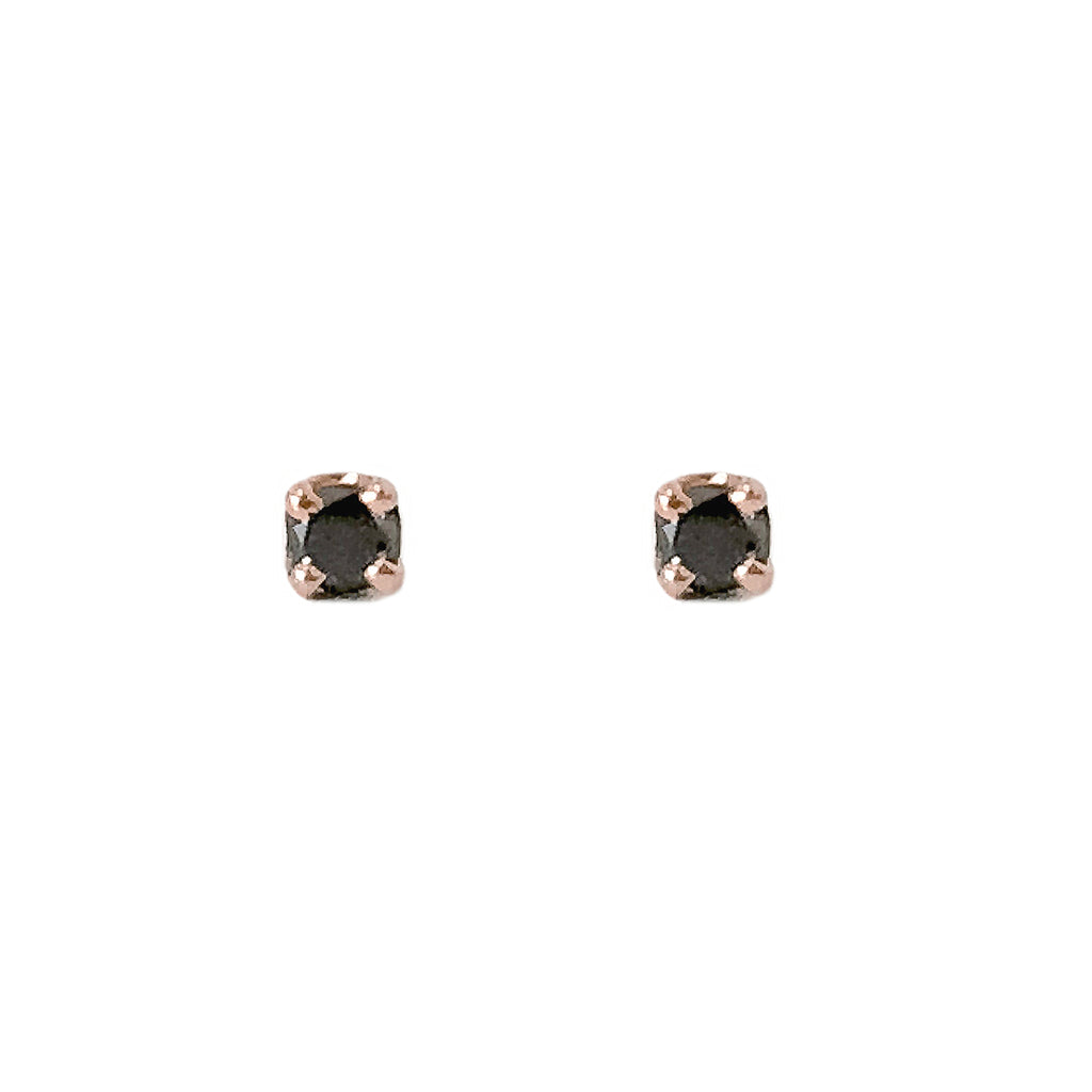 14K Gold 1mm Solitaire Black Diamond 4 Prong Stud Earrings