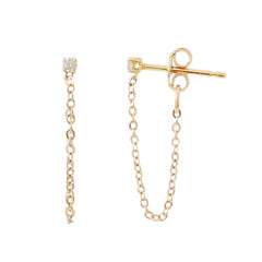 1mm Diamond Solitaire 14K Gold Chain Dangle Stud Earrings