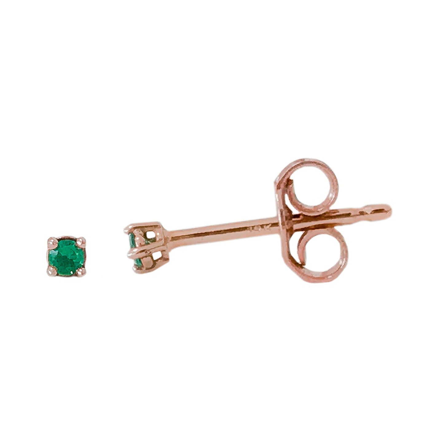 14K Gold 1mm Solitaire Emerald 4 Prong Stud Earrings