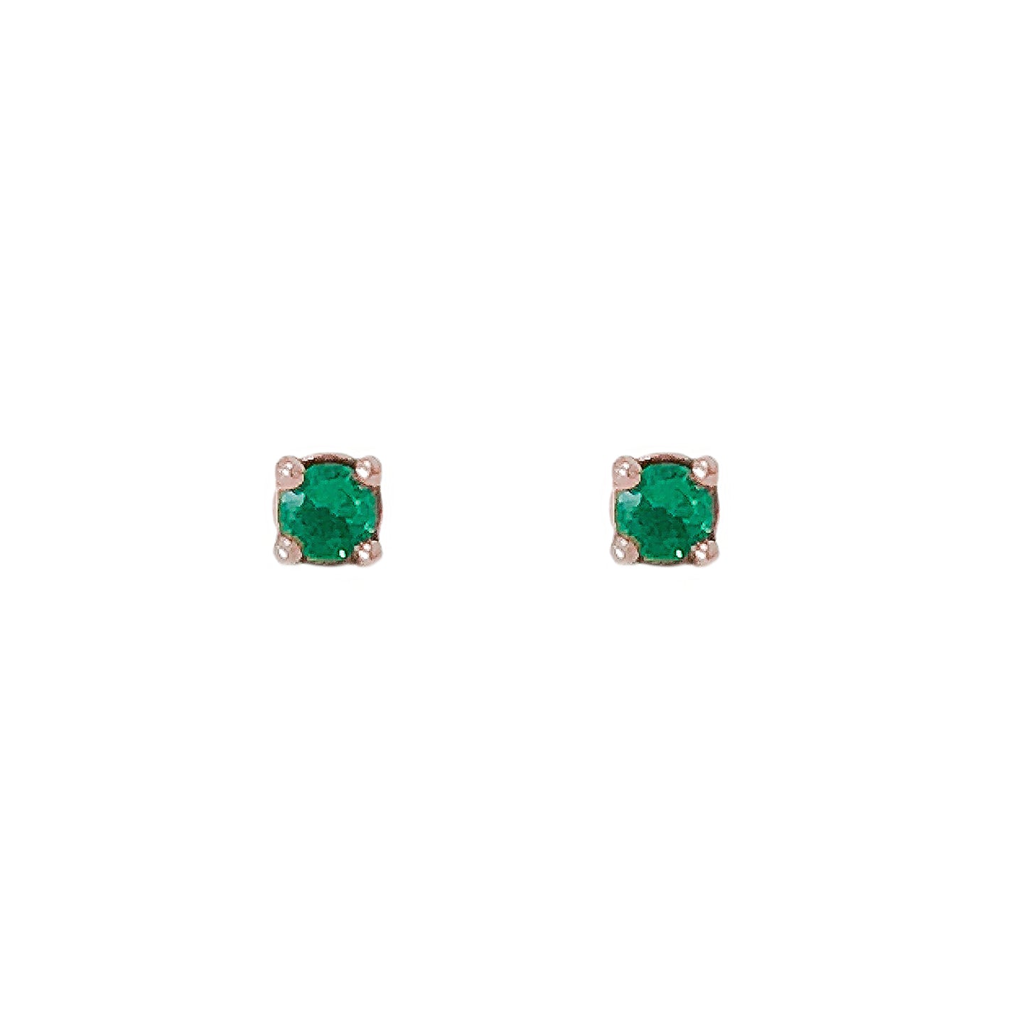 14K Gold 1mm Solitaire Emerald 4 Prong Stud Earrings