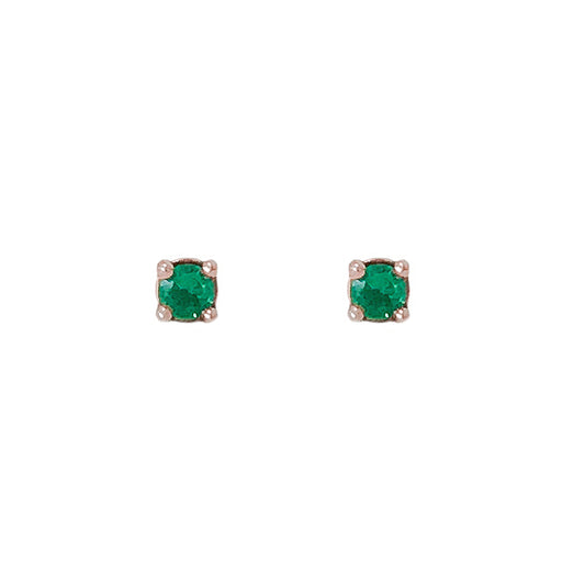 14K Gold 1mm Solitaire Emerald 4 Prong Stud Earrings