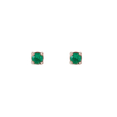 14K Gold 1mm Solitaire Emerald 4 Prong Stud Earrings