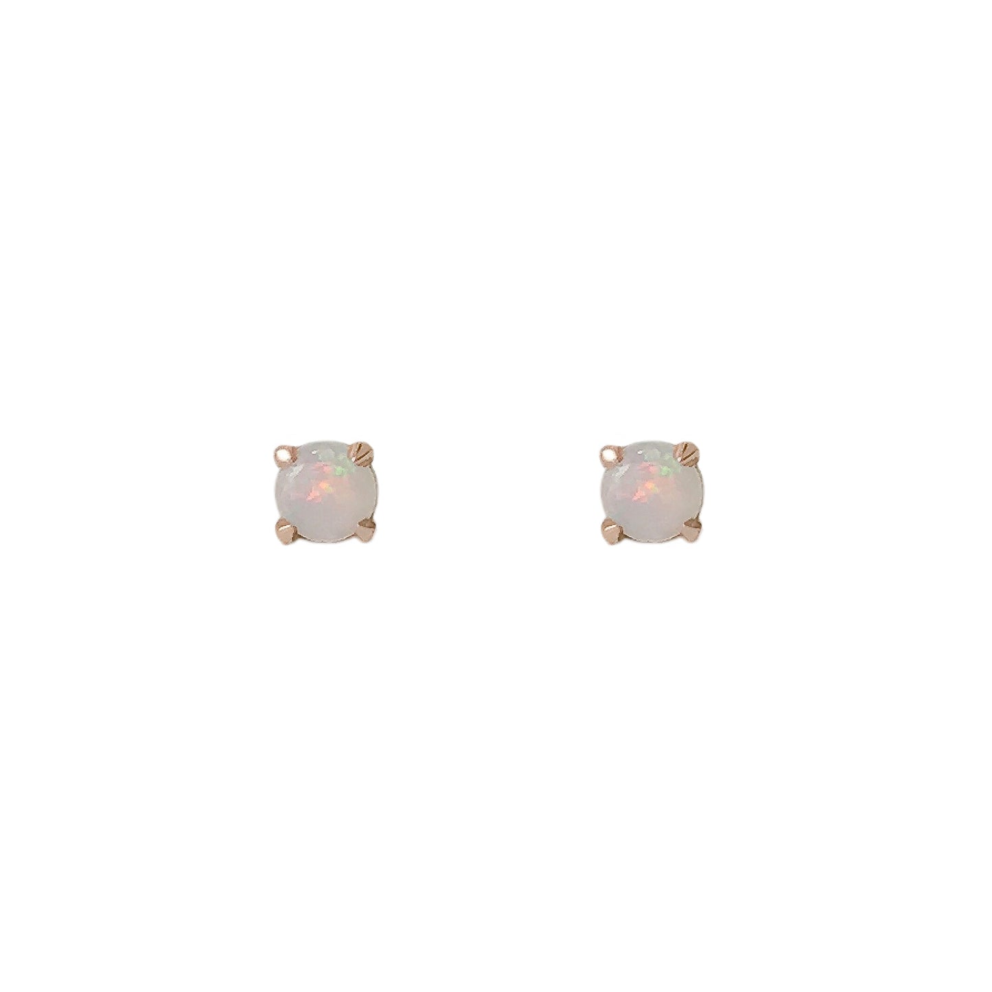 14K Gold 1mm Solitaire Opal 4 Prong Stud Earrings